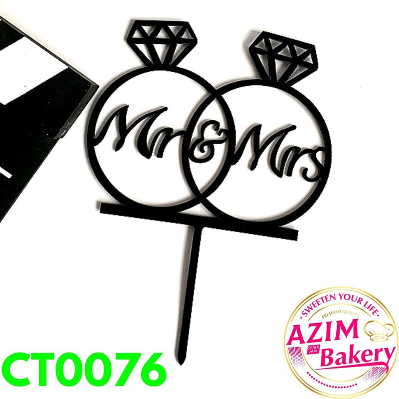 Mr & Mrs Cake Topper (1pc) Wedding Cake Topper | Ring Cake Topper | Mr & Mrs Ring Cake Topper by Azim Bakery