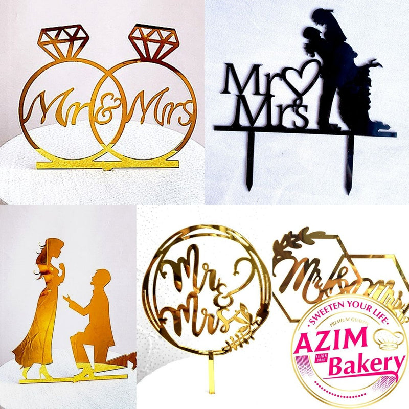 Mr & Mrs Cake Topper (1pc) Wedding Cake Topper | Ring Cake Topper | Mr & Mrs Ring Cake Topper by Azim Bakery