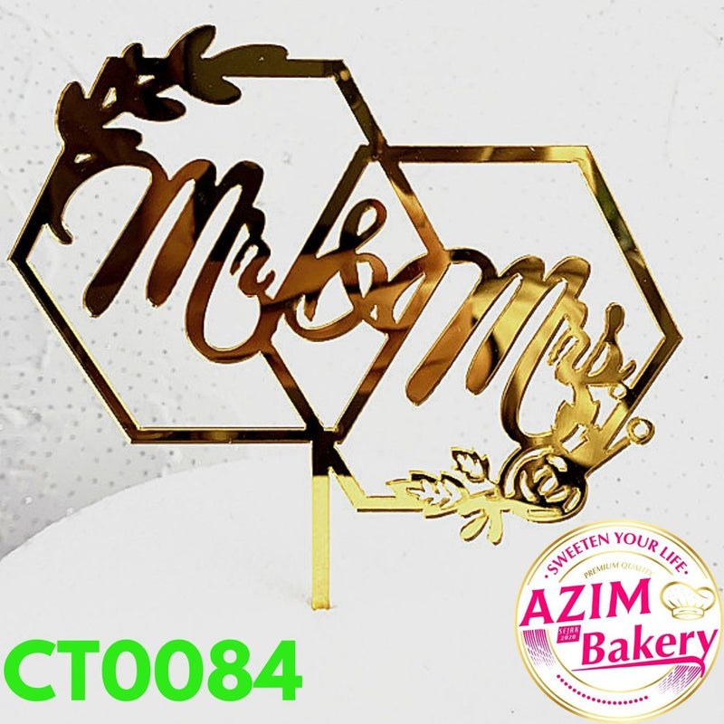 Mr & Mrs Cake Topper (1pc) Wedding Cake Topper | Ring Cake Topper | Mr & Mrs Ring Cake Topper by Azim Bakery