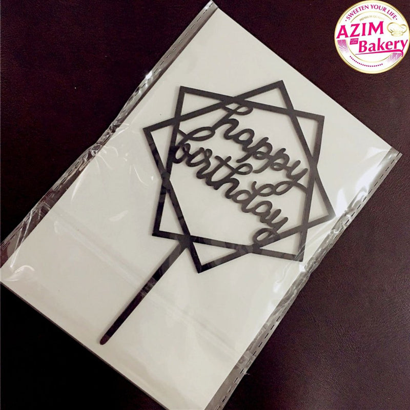 Happy Birthday Cake Topper Square Black (1pc) Kek Topper Happy Birthday | Gold Cake Topper Square Gold Cake Topper