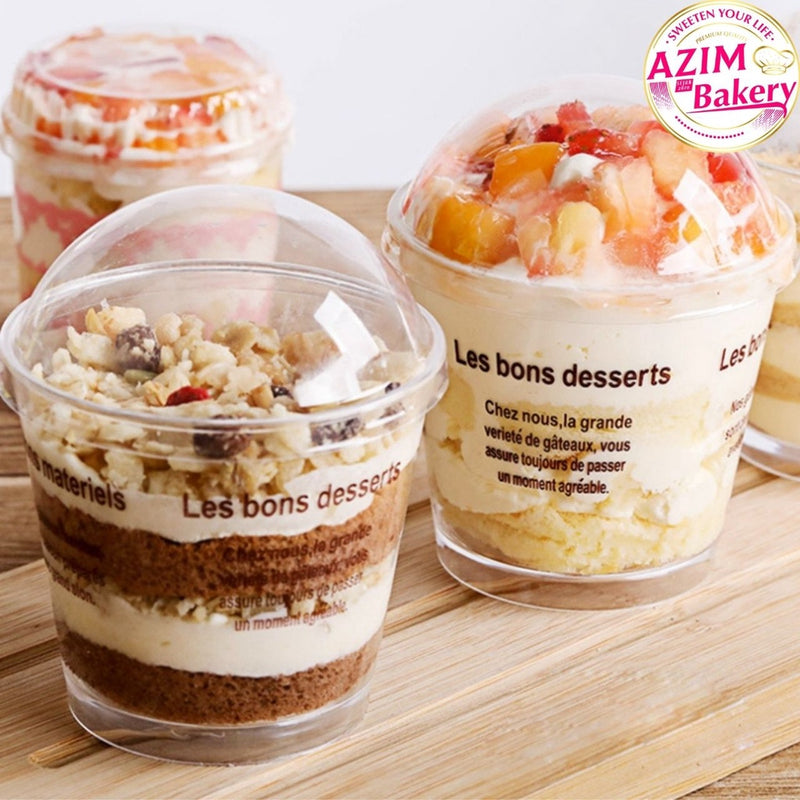 Round Dessert Cup CH 7770 + Dome Lid (10pcs) | Mousse Cup | Ice Cream Cup | Bekas Ais Krim | Bekas Puding by Azim Bakery