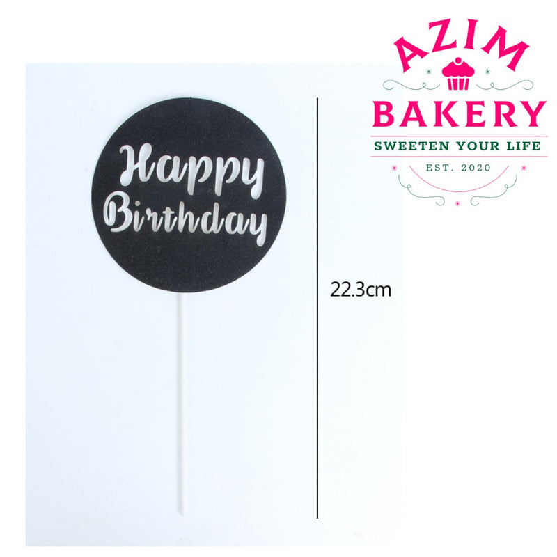 Happy Birthday Cake Topper / Round Gold & Round Black by Azim Bakery