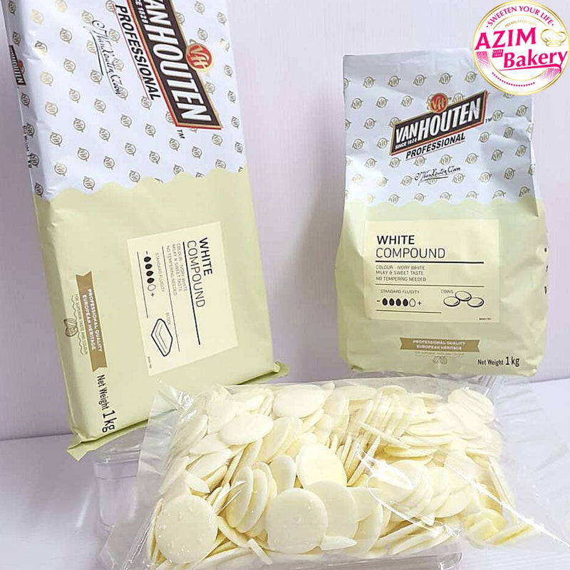 Van Houten White Compound Coin | Block 1kg | 500g | 250g Coklat Putih (Halal) By Azim Bakery