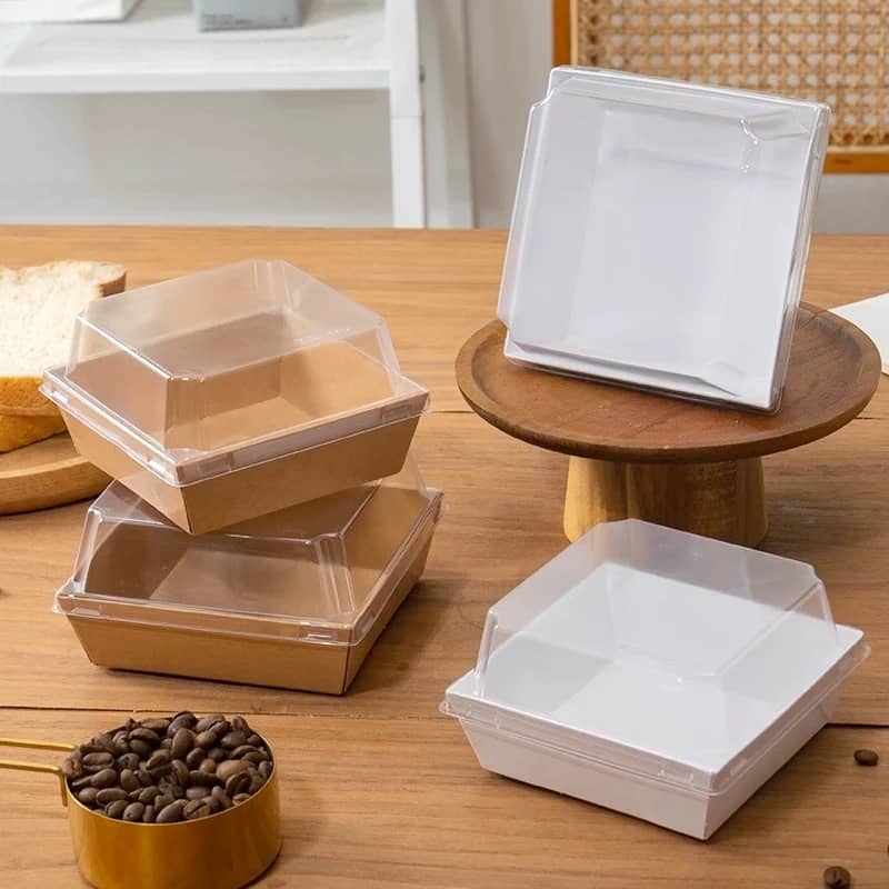 PAPER TRAY WITH LID (BROWN) 11CMX12CM |(WHITE) 10CM X10CM Rectangular Cake Box  by Azim Bakery