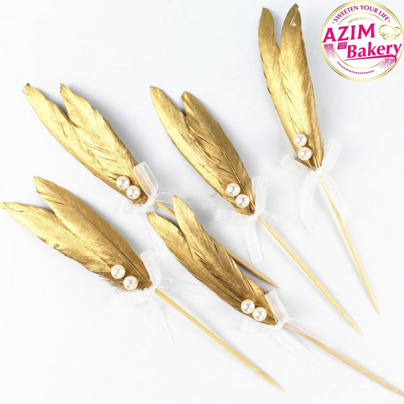 CAKE TOPPER FEATHER GOLD FEATHER CAKE TOPPER GOLD CAKE TOPPER KEK TOPPER BULU AYAM HAPPY BIRTHDAY TOPPER by AZIM BAKERY