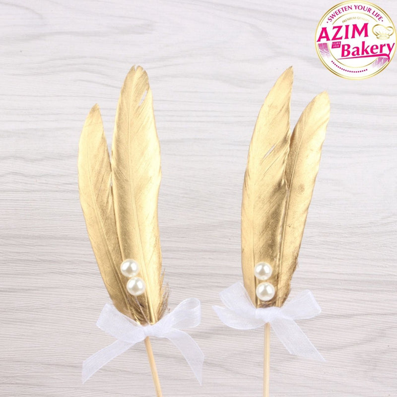 CAKE TOPPER FEATHER GOLD FEATHER CAKE TOPPER GOLD CAKE TOPPER KEK TOPPER BULU AYAM HAPPY BIRTHDAY TOPPER by AZIM BAKERY