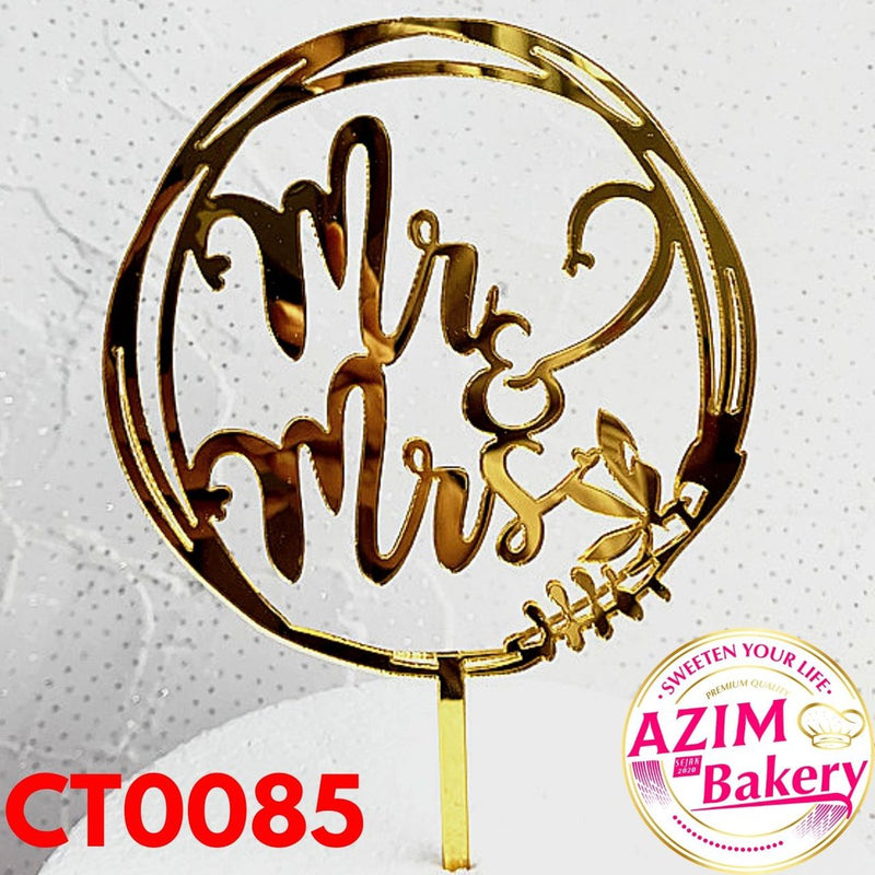 Mr & Mrs Cake Topper (1pc) Wedding Cake Topper | Ring Cake Topper | Mr & Mrs Ring Cake Topper by Azim Bakery