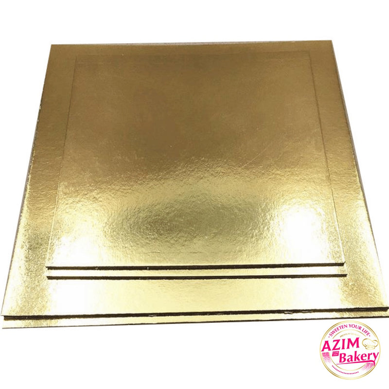 Cake Board Square Gold 8” (3Pcs) Papan Kek Empat Segi | Pelapik Kek 8 Inci Papan Kek Petak Gold by Azim Bakery