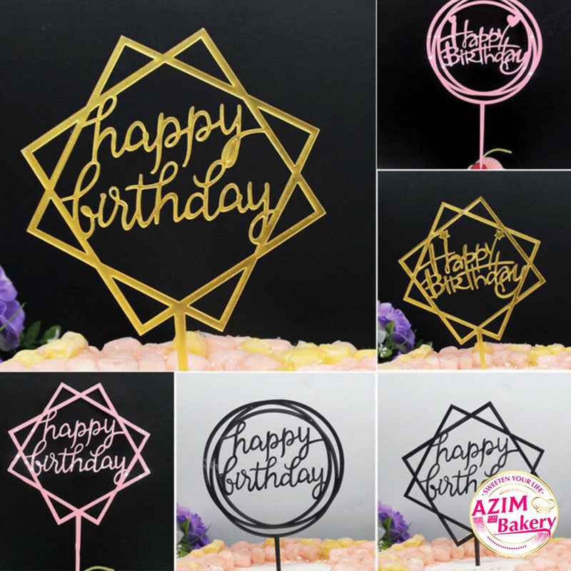 Happy Birthday Cake Topper Square Black (1pc) Kek Topper Happy Birthday | Gold Cake Topper Square Gold Cake Topper