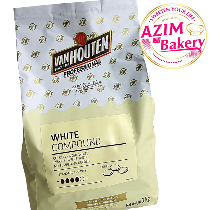 Van Houten White Compound Coin | Block 1kg | 500g | 250g Coklat Putih (Halal) By Azim Bakery