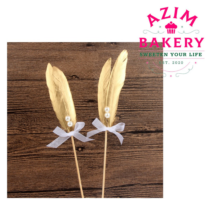 CAKE TOPPER FEATHER GOLD FEATHER CAKE TOPPER GOLD CAKE TOPPER KEK TOPPER BULU AYAM HAPPY BIRTHDAY TOPPER by AZIM BAKERY