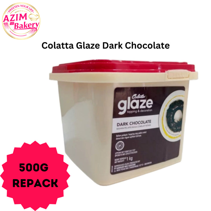 Colatta Glaze Dark Chocolate 1kg,500G,250G | Topping Donat | Dark Coklat Filling | Liquid choco (Halal) by Azim Bakery