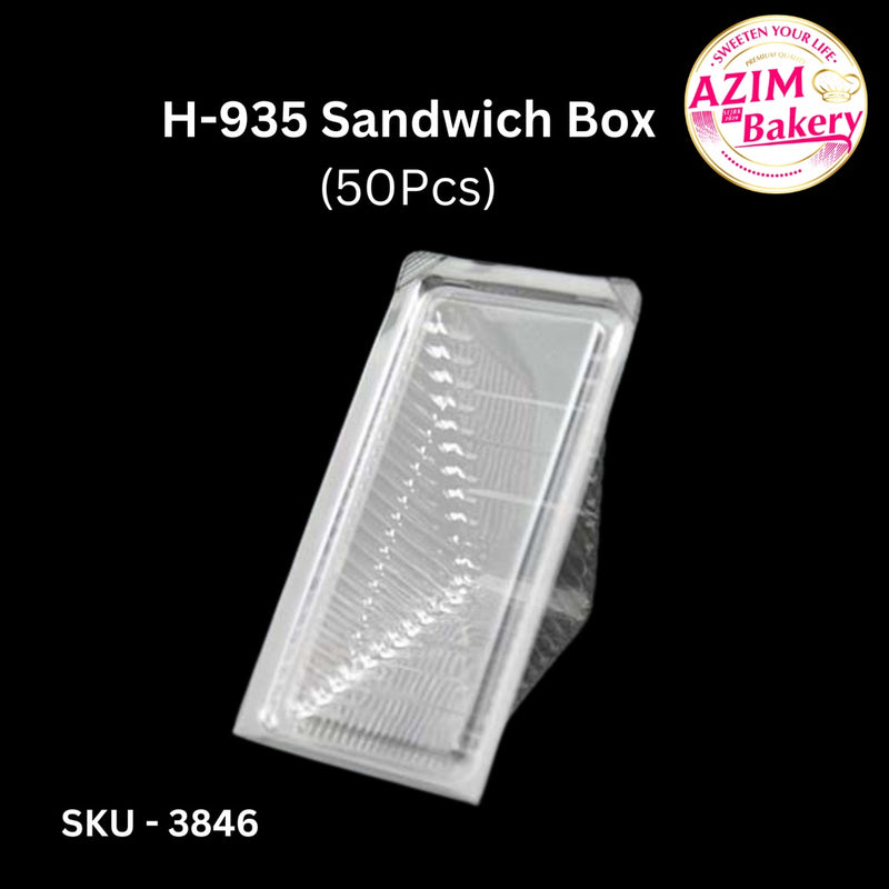 Sandwich Box with Lock [ 50 pcs± ] H-935 Bakery Disposable Plastic Tray Clear Food Box | By Azim Bakery