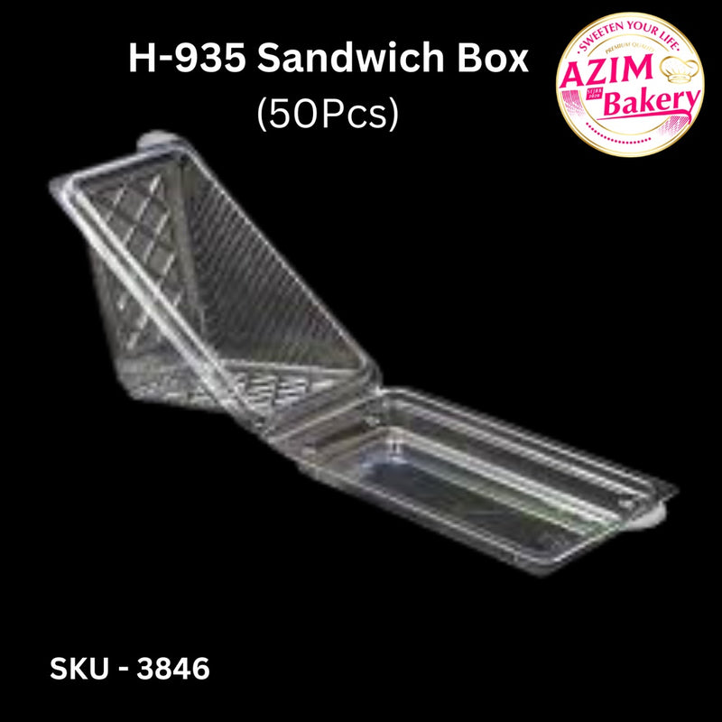 Sandwich Box with Lock [ 50 pcs± ] H-935 Bakery Disposable Plastic Tray Clear Food Box | By Azim Bakery