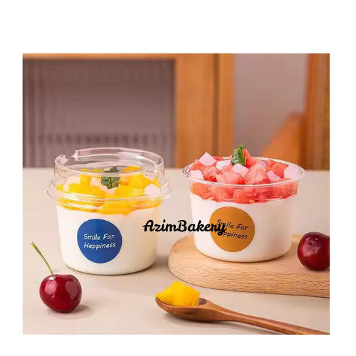 Round Cup 250ml Transparent Disposable PET Plastic Cup Cake Box  Jelly Pudding Dessert Cups With Lid by Azim Bakery