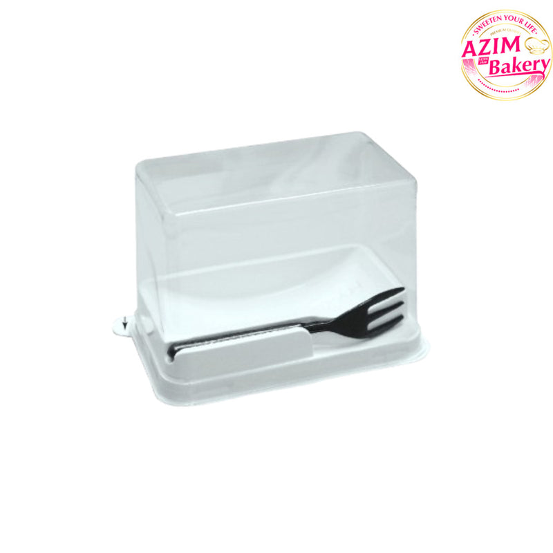 Square/Rect Trans Pet Plastic Cake Box+Fork  (10pcs/50PCS) | Slice Cake | Bekas Kek  By Azim Bakery