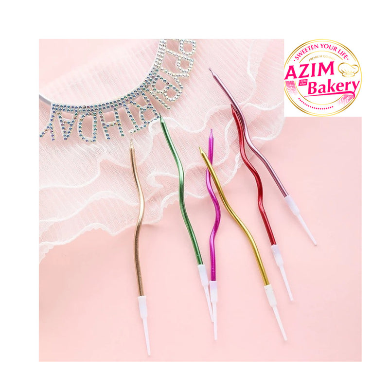 Curve Spiral Shape Candle 6pcs/Set 17cm  Metallic Rainbow Candle Birthday Candle Cake Topper  by Azim Bakery