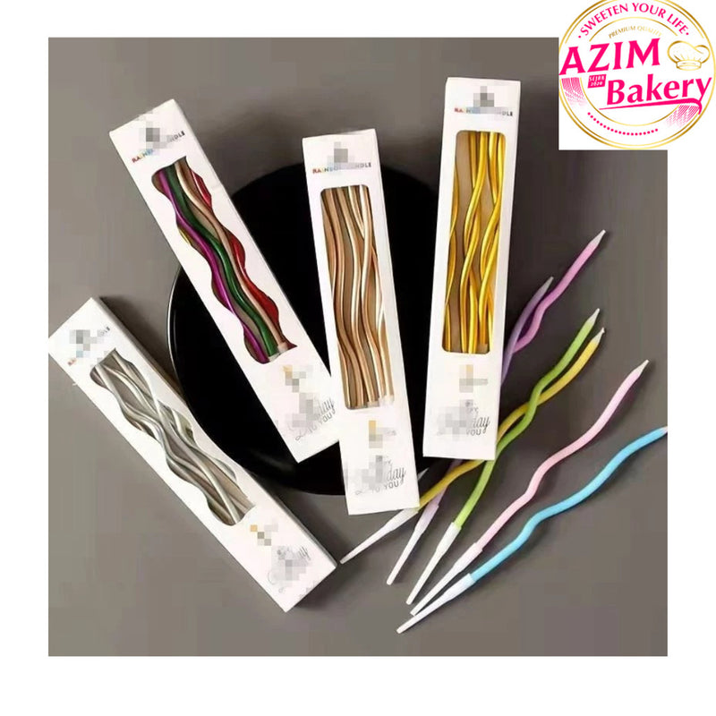 Curve Spiral Shape Candle 6pcs/Set 17cm  Metallic Rainbow Candle Birthday Candle Cake Topper  by Azim Bakery