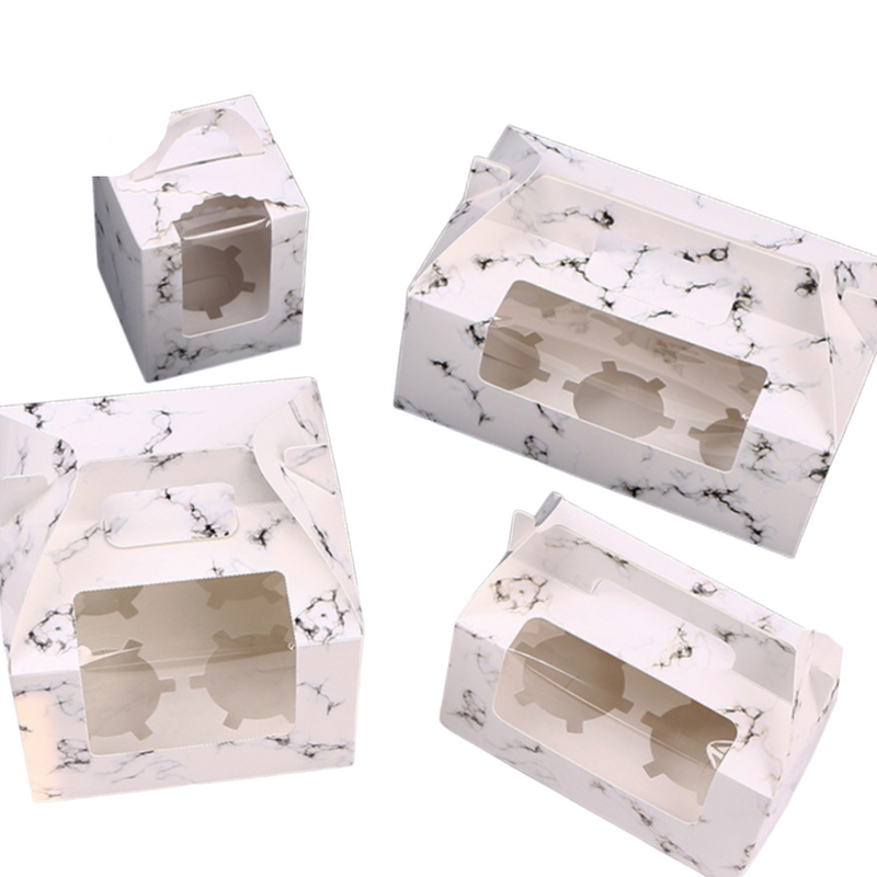 Cupcake Box Marble With Window & Handle