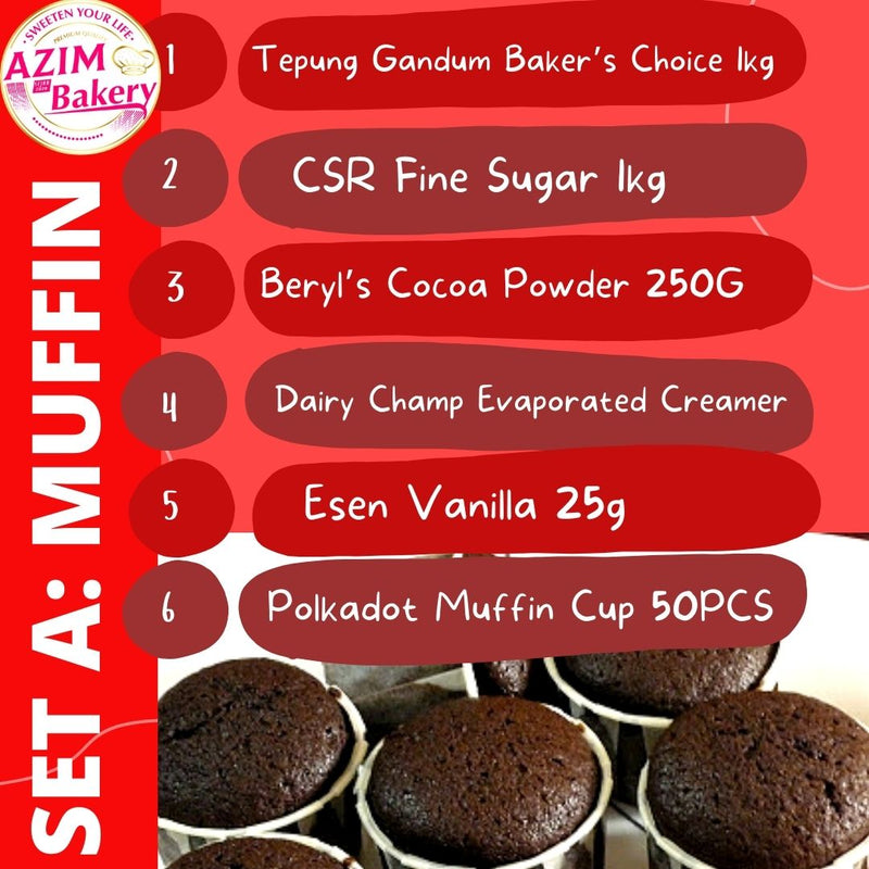 Set Lengkap Muffin Coklat Beryl’s Combo Set Muffin Serbuk Koko Coklat Cip