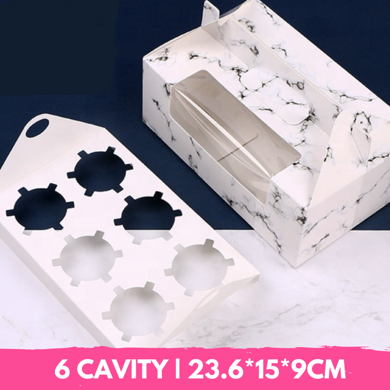 Cupcake Box Marble With Window & Handle