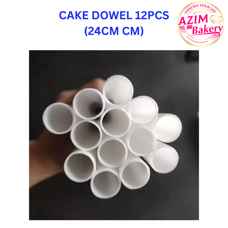 12Pcs Cake Dowels | White Plastic Cake Support Rods | Round Dowels | Straws Reusable | By AZIM BAKERY