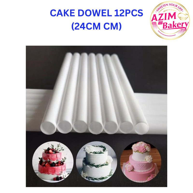 12Pcs Cake Dowels | White Plastic Cake Support Rods | Round Dowels | Straws Reusable | By AZIM BAKERY