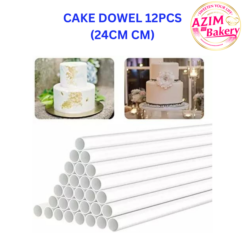 12Pcs Cake Dowels | White Plastic Cake Support Rods | Round Dowels | Straws Reusable | By AZIM BAKERY