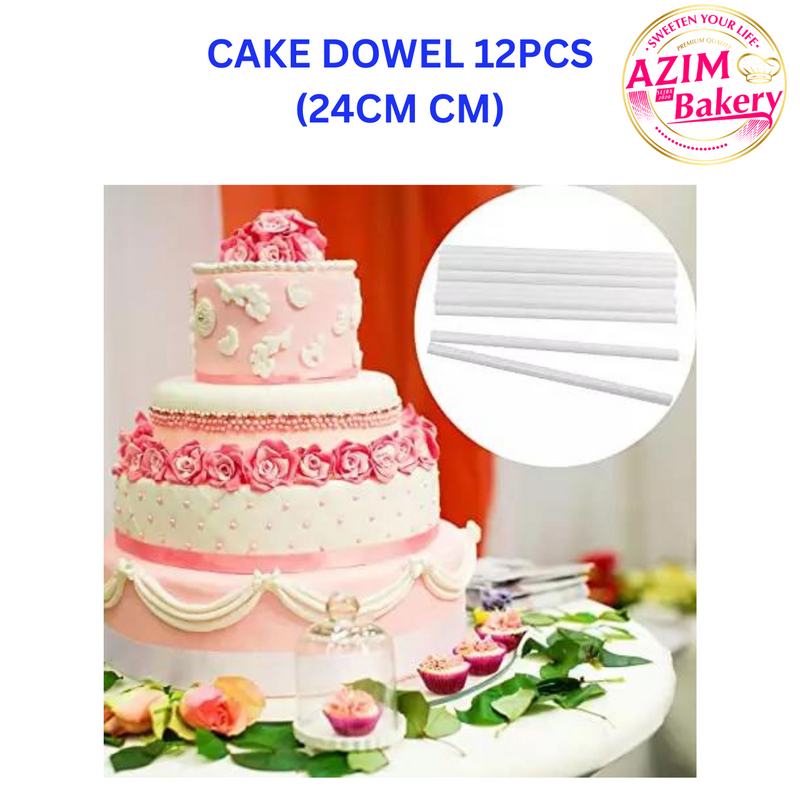 12Pcs Cake Dowels | White Plastic Cake Support Rods | Round Dowels | Straws Reusable | By AZIM BAKERY