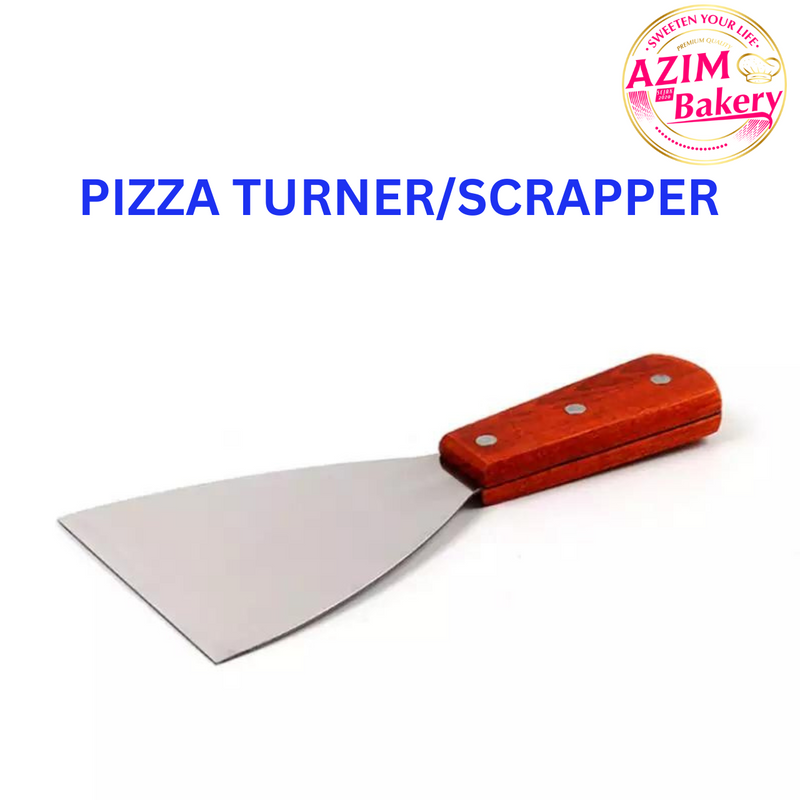 Pizza/Burger Turner | Scrapper | BBQ Scrapper | Wood Handle Slant Edge Grill Scraper, 4-Inch x 8.5-Inch By AZIM BAKERY