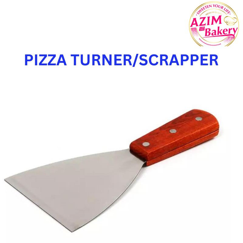 Pizza/Burger Turner | Scrapper | BBQ Scrapper | Wood Handle Slant Edge Grill Scraper, 4-Inch x 8.5-Inch By AZIM BAKERY