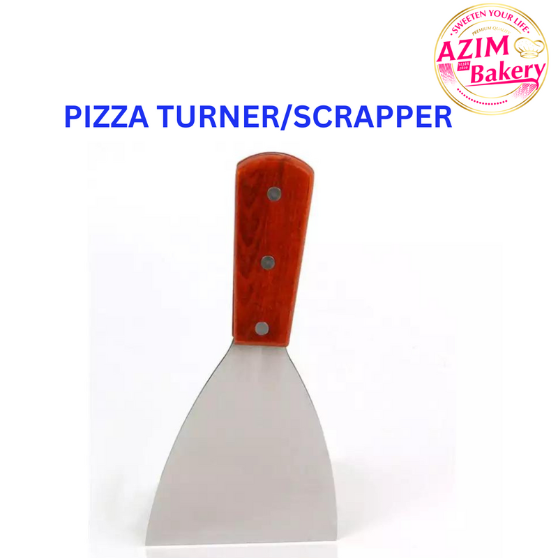 Pizza/Burger Turner | Scrapper | BBQ Scrapper | Wood Handle Slant Edge Grill Scraper, 4-Inch x 8.5-Inch By AZIM BAKERY