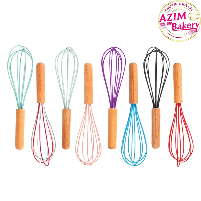 Silicone Egg Whisk With Wooden Handle (Random Color)