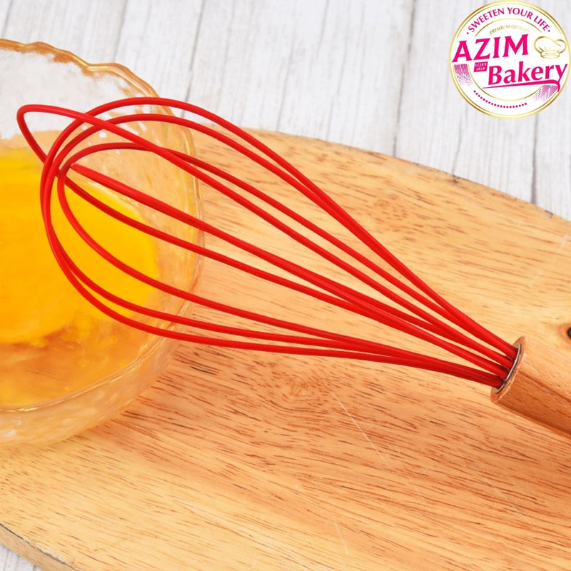 Silicone Egg Whisk With Wooden Handle (Random Color)