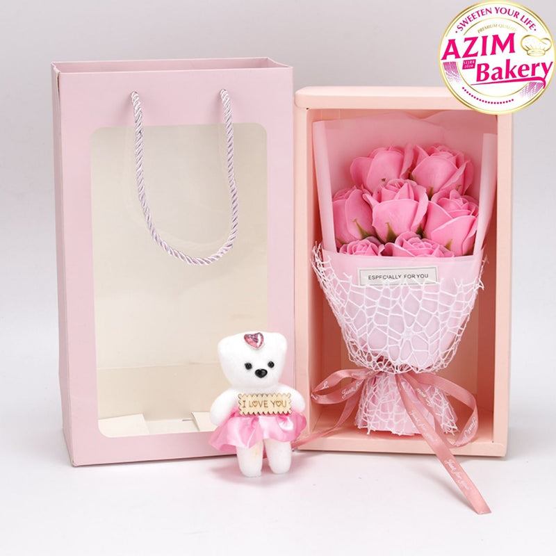 Soap Flower Bouquet With Teddy Bear