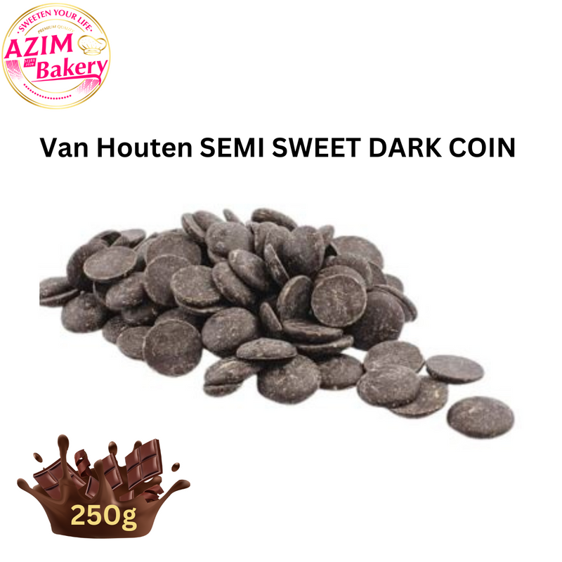 Van Houten Semi sweet Dark  Coin 1kg, 500g,250g | Dark Coin Chocolate | Coklat Hitam (Halal) by Azim Bakery